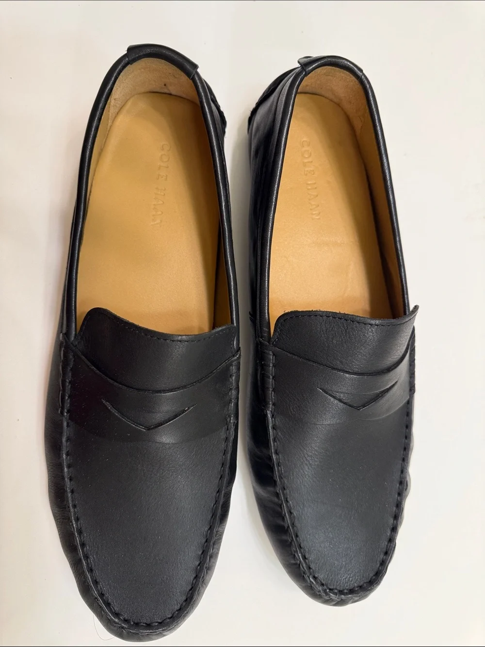 Cole Haan Black Leather Penny Loafers with Tan Insole